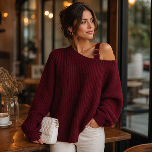 Maglione Pullover da Donna Oversize Personalizzato con Spalla Scoperta a Costine, Manica Lunga, OEM, Ordine all'Ingrosso, Produzione in Fabbrica - Product Image 2