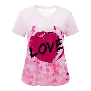 Blusa de Uniforme Hospitalario para Mujer, Cuello en V, Estampado de Corazones, Tejida - Product Image 1