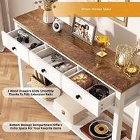 Table console 2 niveaux style ferme avec 3 tiroirs, marron vintage, pieds épais blancs, pour entrée, couloir ou table de canapé