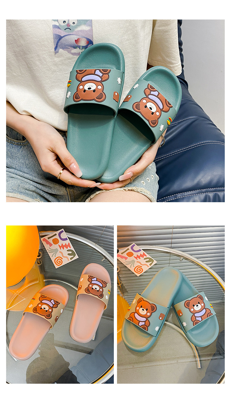 Women Home Indoor Shoes Bathroom Non-slip Anti-odor PVC Slides Slippers Flat Bear Slippers