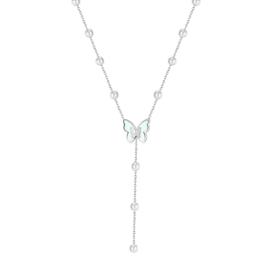 Collier délicat STPN06 en forme de papillon <span class=keywords><strong>avec</strong></span> perles, en acier inoxydable doré, <span class=keywords><strong>avec</strong></span> perles de coquillage, design élégant en forme de Y, moderne pour femmes - Product Image 6