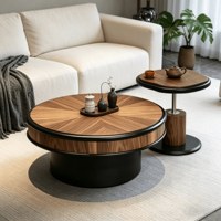Table basse médiévale en bois massif incrusté de motifs floraux, ensemble avec base métallique haute et basse, aucun assemblage requis, unique pour salon, petite table d'appoint