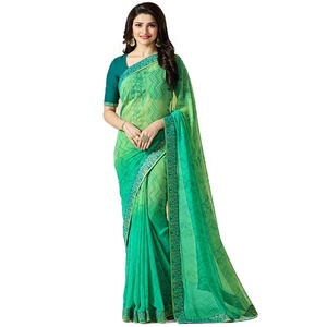 Fabuloso Sari de Seda Georgette Estampado con Bordado para Boda, Pieza de Blusa Multicolor Lavable, Especial para Mujeres Indias en Ocasiones Especiales - Product Image 4