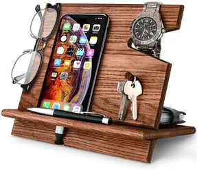 木制基座手机支架男士充电配件床头柜小工具整理器桌面储物器