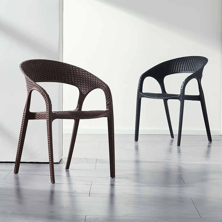 Outdoor Recreation Stackable Plastic Rattan Chair Garden Courtyard Balcony Chairs with Armrests ...