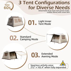 Tente de <span class=keywords><strong>camping</strong></span> instantanée 4 personnes 4 saisons en maille avec vestibule et bâche de protection, tente cabine occultante 150D UPF 12500, 137,7 pieds, coupe-vent 3000mm+ - Product Image 4