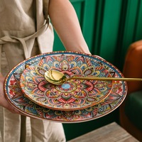 Gran oferta, platos de cerámica ecológicos seguros para microondas sin BPA de estilo bohemio, juegos de vajilla Retro, porcelana esmaltada