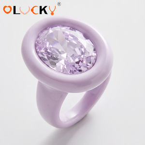 Anello Cocktail LUCKYJIU Personalizzato, Impermeabile, con Zirconia Cubica Ovale, Smalto Colorato Lucido, Gioiello Statement per Donne - Product Image 4