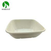 Assiettes carrées compostables non enduites en fibres de canne à sucre naturelles 1000 ml, biodégradables, zéro déchet, jetables, marque Harvest, boîte à lunch