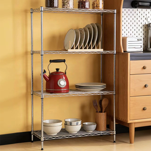 Scaffale di Stoccaggio a 4 Ripiani in Acciaio al Carbonio Cromato, 75kg, Mobile, Regolabile, Resistente, per Bagno, Balcone, Soggiorno, <span class=keywords><strong>Cucina</strong></span> - Product Image 1