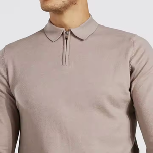 Haute qualité coton personnalisé quart fermeture éclair à manches longues Slim Fit hommes <span class=keywords><strong>Polo</strong></span> T-shirt hommes décontracté plaine fermeture éclair tricot <span class=keywords><strong>Polo</strong></span> - Product Image 2