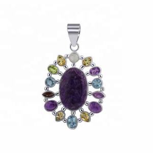 Nueva moda 925 plata esterlina Charoite forma ovalada Multi piedra preciosa colgante joyería fina colgantes y dijes joyería de plata - Product Image 1