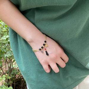 Buena Suerte Charm Pulsera Figa Mano Simulada Azabache Mal De Ojo Protección Pulsera Oro Azabache Pulsera - Product Image 4