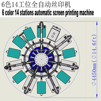 Machine d'impression sérigraphique rotative automatique à 6 couleurs et 14 stations, équipement de sérigraphie, machine d'impression à écran pieuvre
