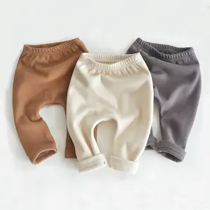 Детские флисовые брюки унисекс Y208003, теплые леггинсы с эластичным поясом, штаны для начинающих ходить детей