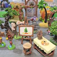 Support de peinture en résine, ensemble de décoration de jardin miniature en résine avec balançoire, maison d'oiseaux et figurines d'hiboux dans un arbre pour jardin féerique