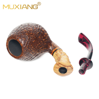 MUXIANG Pipe à tabac vintage en bois de bruyère laqué, forme œuf, style italien, avec tige en bois d'olivier et embout buccal en ébonite