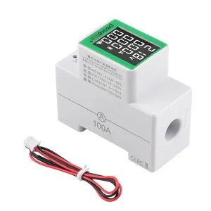 PZEM AC50-300V 100A AC Dinレールメーターデジタルバックライト電力エネルギー電圧計、LCDディスプレイ付きワットKwh消費電力計