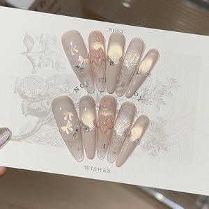 [Confessions des Sucreries Tendres] Faux ongles sculptés style française purement séduisante, rose cerisier scintillant, effet œil de chat, nœud papillon - Product Image 4