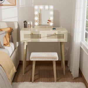 <span class=keywords><strong>Coiffeuse</strong></span> avec miroir Hollywoodien et table de maquillage avec tiroirs et prise électrique pour chambre à coucher - Product Image 1