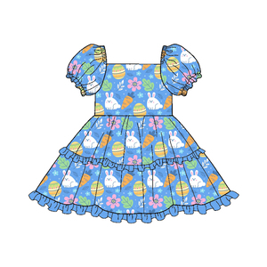 Vestido Estampado de Papelería, Falda Moderna con Cuello Cuadrado y Largo hasta la Rodilla, Vestido para Niña, Venta al por Mayor de Ropa Infantil de Fábrica. - Product Image 4
