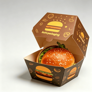 Boîtes à frites en papier recyclé imprimées sur mesure, emballages pour hamburgers de restauration <span class=keywords><strong>rapide</strong></span>, boîtes à hamburgers jetables pliables - Product Image 2