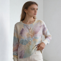 Cardigan fin et décontracté à séchage rapide pour femme, motif floral aquarelle artistique, col rond, manches longues, boutonné, tricoté, printemps automne
