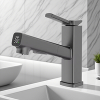 Robinet de salle de bain en laiton et céramique traditionnel à alimentation hydraulique avec affichage numérique LED de la température, robinet intelligent pour lavabo