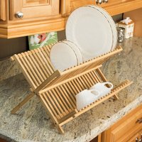 Comptoir de cuisine en bois à 2 niveaux égouttoir à vaisselle Support pour assiettes de cuisine Séchoir à vaisselle pliable en bambou