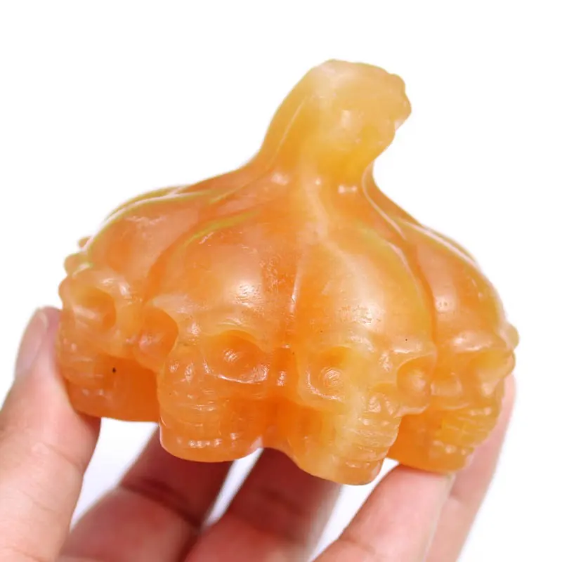 Hot Sales Natural Gemstones Healing Stones Hand Carved Orange Calcite Surround Crystal Skulls Halloween Gifts