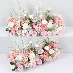 Chemin de table en fleurs artificielles en soie rouge, chemin de table en fleurs en soie pour allée de mariage, décoration de table de mariage - Product Image 4
