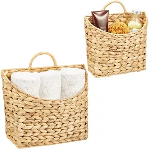 Hot Selling Hand-woven Wall Hanging Home Decorative Water Hyacinth Bathroom Living Room Storage Basket