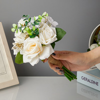 Buket Bunga Mawar Peony Putih Buatan Tiruan Sutra Sentuhan Asli yang Elegan untuk Dekorasi Pesta Pernikahan Dalam atau Luar Ruangan