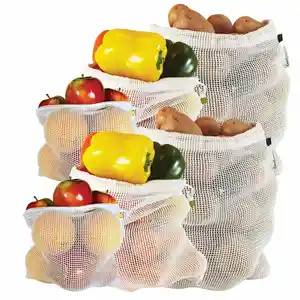 फैशन हल्के वजन का सांस लेने योग्य कैनवास कैम्पिंग बैग बड़ी क्षमता वाला महिला मेष खोखला सब्जी भंडारण नेट बैग फलों के लिए