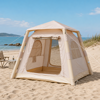 Tente de camping gonflable portable de 4,6 m² avec doubles portes et fenêtres pour le camping de loisirs en plein air