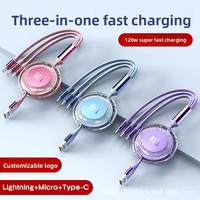 Câble de charge rapide rétractable 3-en-1 120W, longueur 1,2 m, câble de données USB-C pour iPhone 17 et Android