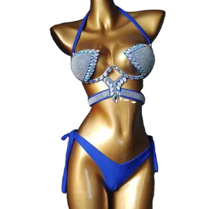 2023 Factory Luxury Swimwear Crystal Diamond Bikini Set Sexy Push Up Rhinestone Shiny Bathing Suit for Pool Party Club