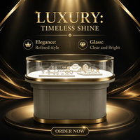 Comptoir d'exposition de bijoux en verre incurvé de luxe avec éclairage LED pour magasin de bijoux, mobilier de présentation personnalisé