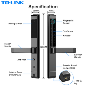 กุญแจล็อคประตูดิจิตอล IP65 กันน้ำ Tuya Wifi TtLock สมาร์ทโฮม <span class=keywords><strong>สแกน</strong></span>ลายนิ้วมือ อลูมิเนียม สำหรับประตูบานเลื่อน - Product Image 6
