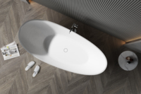 Baignoire autoportante de luxe en pierre artificielle, style hôtelier européen, taille adulte, fonction de trempage, avec drain, écologique