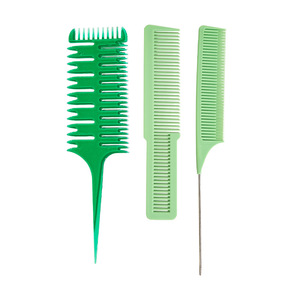 Juego de herramientas de peluquería Wanmei, 4 piezas, peines de plástico verde con punta para resaltar y cortar, para uso en salón y en casa. - Product Image 5