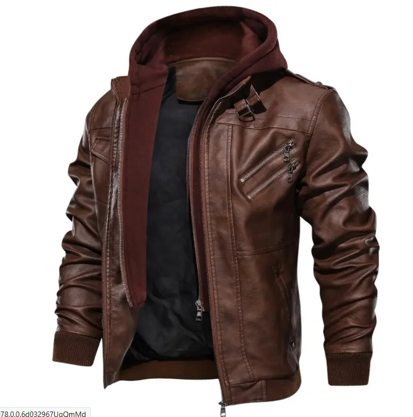 Wholesale Fashion Men Racer Motorcycle PU Leather Jackets Hooded Coat Black Brown Leather Jacket chaquetas de cuero hombre