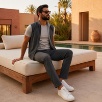 Ensemble décontracté 3 pièces pour homme personnalisé : Gilet léger réversible, haut à manches courtes, pantalon chino extensible (ODM)
