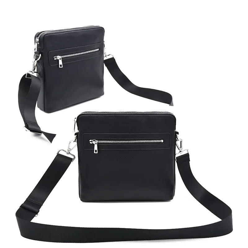 Custom Logo Luxury Leather Designer Handbags Men's Shoulder BAG Black Leather Crossbody Bag