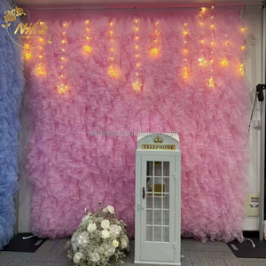 NIKA - Decoración de <span class=keywords><strong>Fondo</strong></span> para Boda, Tul <span class=keywords><strong>Rosa</strong></span> con Volantes, Malla para <span class=keywords><strong>Fondo</strong></span> de Boda, Pared de Flores para Eventos y Fiestas - Product Image 2
