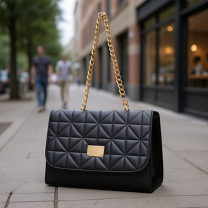 Sac fourre-tout matelassé noir pour femme Fana Melina avec bandoulière chaîne dorée, sac à main décontracté pour usage quotidien - Product Image 2