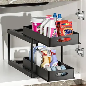 Bad & Küche Zubehör stapelbar Kunststoff 2 Tier unter Spüle Schrank Regal herausziehen Schublade Schiebe Gewürz regal Organizer