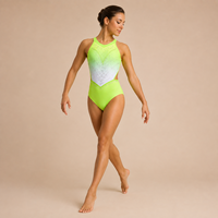Justaucorps de gymnastique personnalisé pour femmes et filles, sans manches, avec strass, dégradé et découpes, pour compétition et entraînement, vente en gros