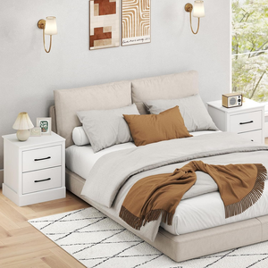 Customizable White Modern Wooden <strong>Bedside</strong> Cabinet, <strong>Compact</strong> End <strong>Table</strong> with 2 Storage Drawers, Practical Side Furniture for Bedroom - Product Image 5