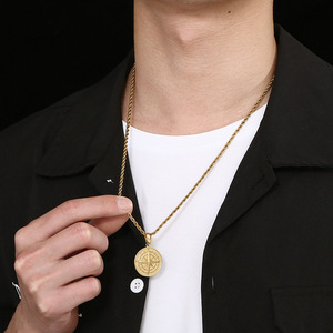 Vintage Viking Kompass boussole nautique manière <span class=keywords><strong>guidage</strong></span> plaqué or acier inoxydable pendentif Fine mode bijoux colliers hommes - Product Image 4